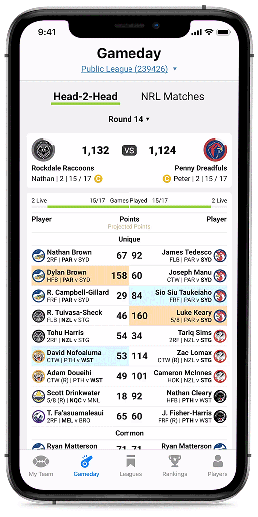 Redesigned mobile gameday animated