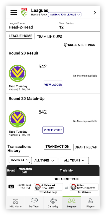 Draft Leagues Mobile
