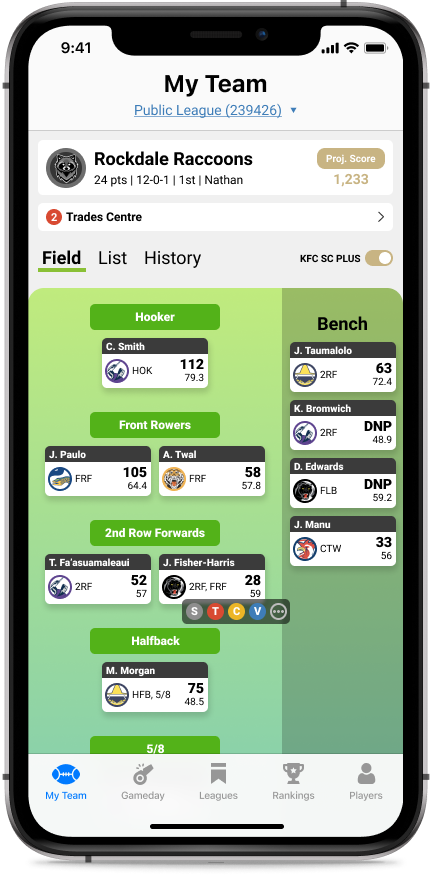Redesigned mobile My Team